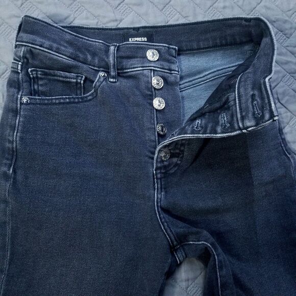 Express Jeans Womens 2S Black Skinny Súper High Rise Button Fly Dark Denim - Picture 7 of 12